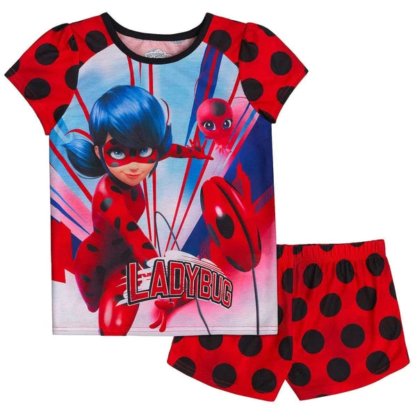 $34 Miraculous Ladybug Pajamas Set Shirt Shorts 4 6 6X 7 8 Disney Plus Cat Noir