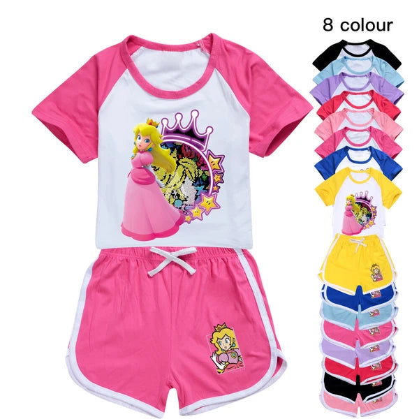 Princess Peach Kids Shorts T-shirt Set Loungewear Tracksuit Gift pajamas T-shirt