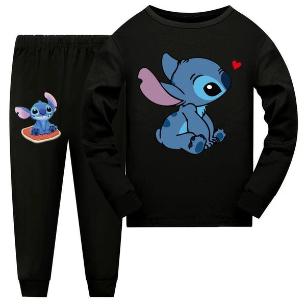 Girl Lilo Embroidered Long Sleeve T-shirt Pajama Set Casual Top Pants Set