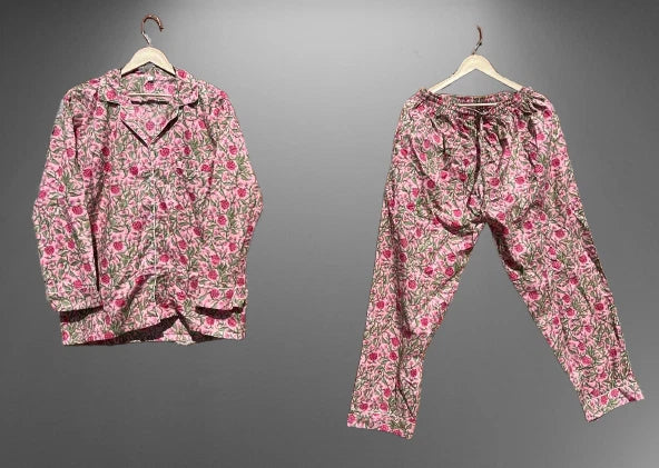 Indian Cotton Floral Print PJ Set Bridesmaid Pajama Set Women Nightwear Suits US