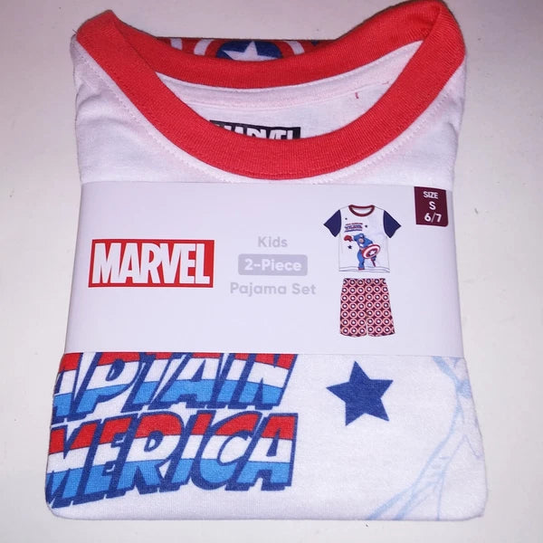 Marvel Pajama Set Kids Captain America Blue White Red Shorts Short Sleeve Sleepw