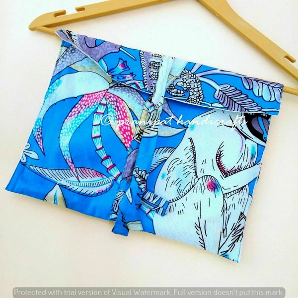 Indian Monkey Printed Cotton Turquoise Blue Women Gypsy Top-Pajama set Sleepwear