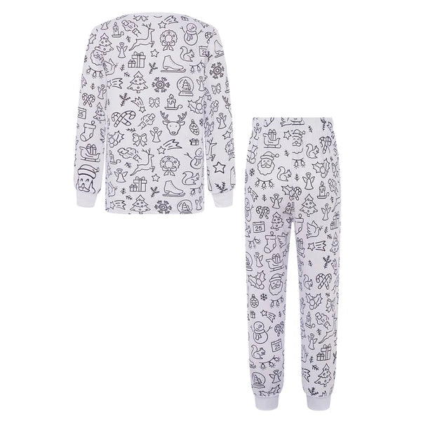 Kids Pajama Sets Hand-Painted Long Sleeve Top Elastic Waist Pants Home Sleepwear