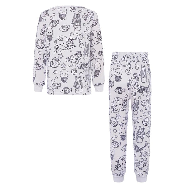 Kids Pajama Sets Hand-Painted Long Sleeve Top Elastic Waist Pants Home Sleepwear