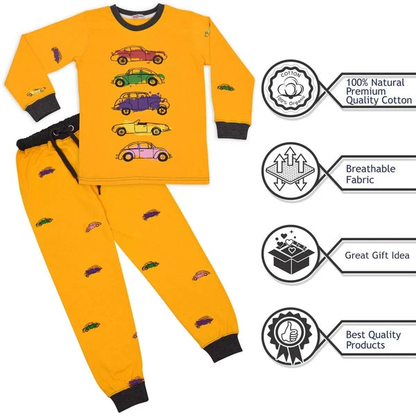 Kids Unisex Girls Boys Cars Print Pyjamas Children PJs 2 Piece Sleepwear Set