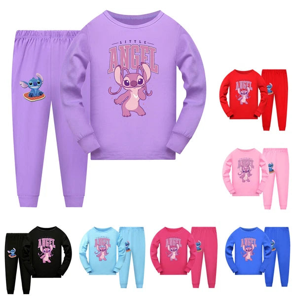 Children's boys and girls Lilo embroidered angel top pants set pajamas Pjs
