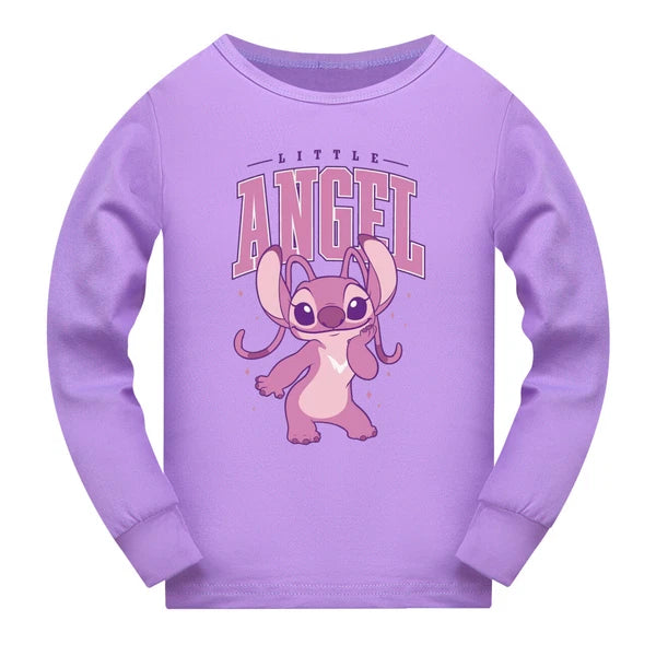 Children's boys and girls Lilo embroidered angel top pants set pajamas Pjs