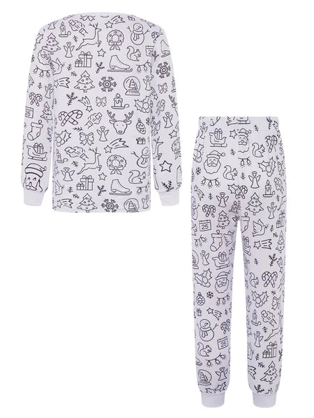 Kids Pajama Sets Hand-Painted Long Sleeve Top Elastic Waist Pants Home Sleepwear