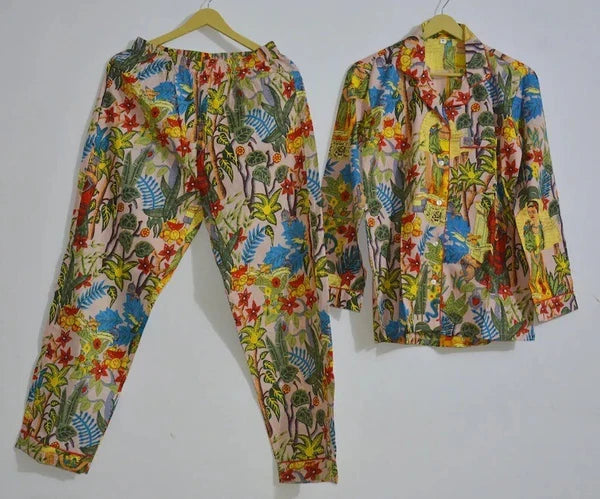 Women's Cotton Pj Set Baby Pink Frida Tree Palazzo Set Pyjamas Nightie Sleepwear