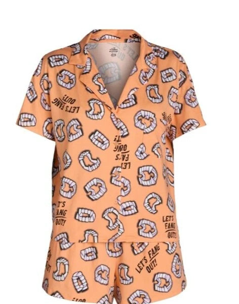 Way To Celebrate Halloween LET'S FANG OUT Shorty Pajama Set Sz XS M XL 2X 3X New