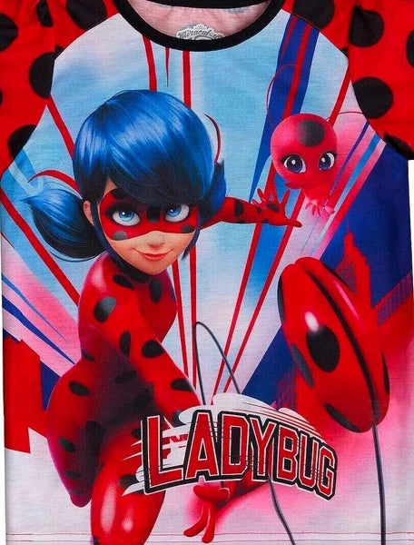 $34 Miraculous Ladybug Pajamas Set Shirt Shorts 4 6 6X 7 8 Disney Plus Cat Noir