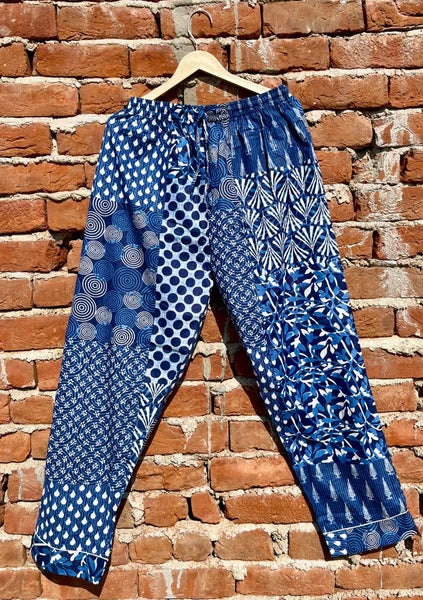 Indian Cotton Blue Patchwork PJ Set Bridesmaid Pajama Set Women Nightwear Suits