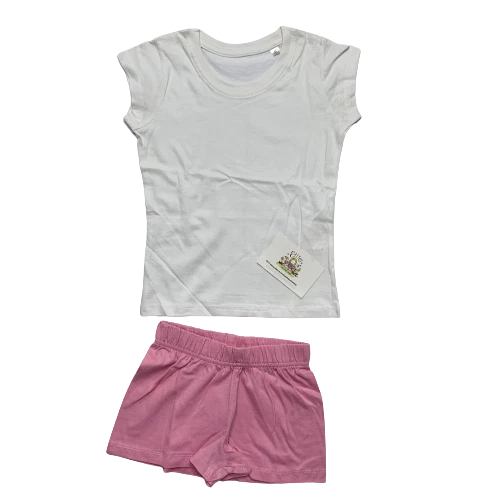 Girls Pyjama Pjs Set Plain Shorts Top T-Shirt Nightwear Summer Loungewear Kids