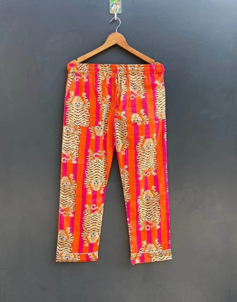 Indian Pink Tiger Striped Print Cotton Pajama Set Bridesmaid PJ Set Loose Cloths