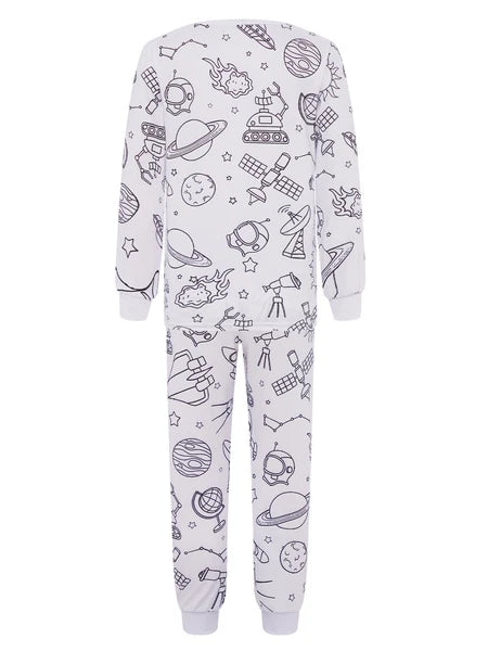 Kids Pajama Sets Hand-Painted Long Sleeve Top Elastic Waist Pants Home Sleepwear