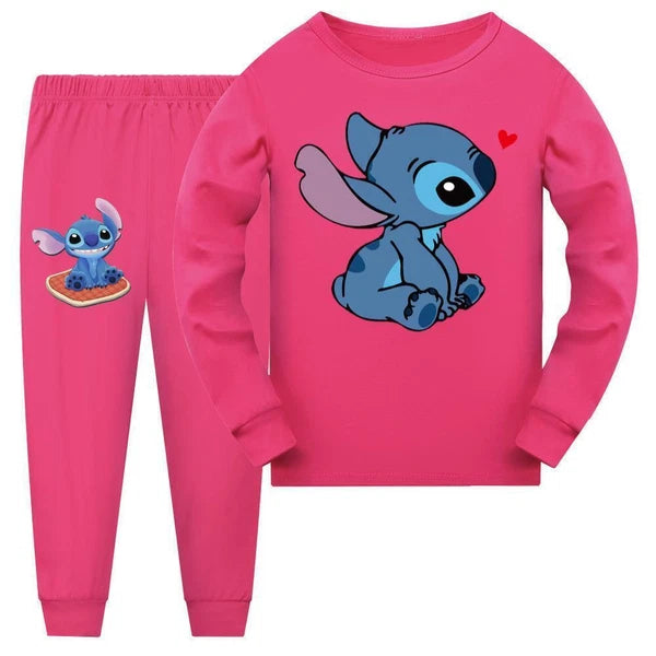 Girl Lilo Embroidered Long Sleeve T-shirt Pajama Set Casual Top Pants Set