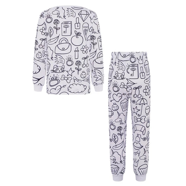 Kids Pajama Sets Hand-Painted Long Sleeve Top Elastic Waist Pants Home Sleepwear