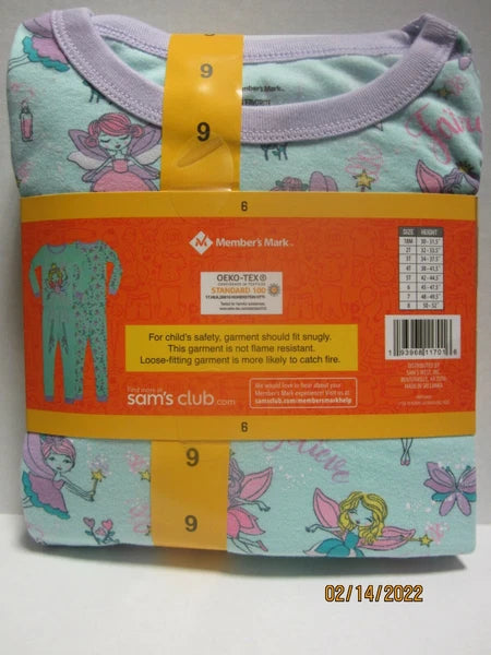 Member's Mark Youth Girls 4-Piece Favorite Fairy Pajamas Size 6
