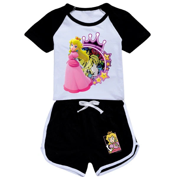 Princess Peach Kids Shorts T-shirt Set Loungewear Tracksuit Gift pajamas T-shirt