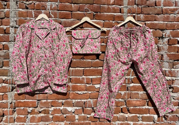 Indian Cotton Floral Print PJ Set Bridesmaid Pajama Set Women Nightwear Suits US