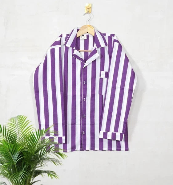 Cotton Striped Print Indian PJ Set Bridesmaid Pajama Set Women Nightwear Suit US