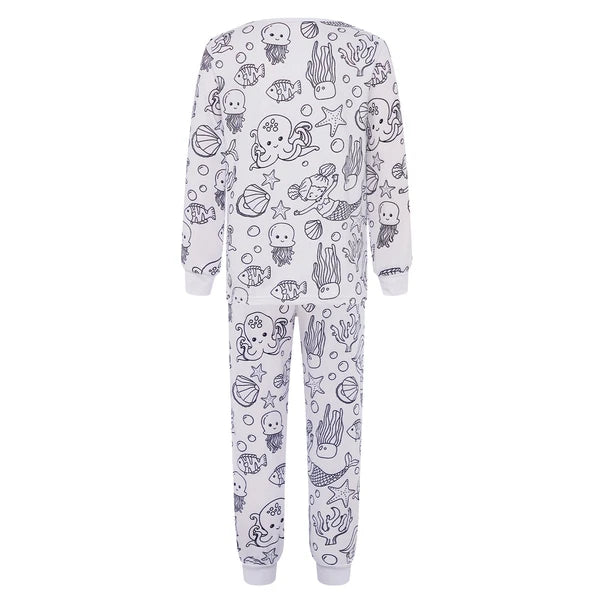 Kids Pajama Sets Hand-Painted Long Sleeve Top Elastic Waist Pants Home Sleepwear