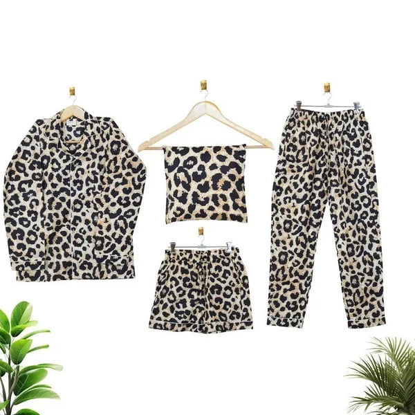 New Indian Cotton Leopard PJ Set Bridesmaid Pajama Set Women Nightwear Suits US
