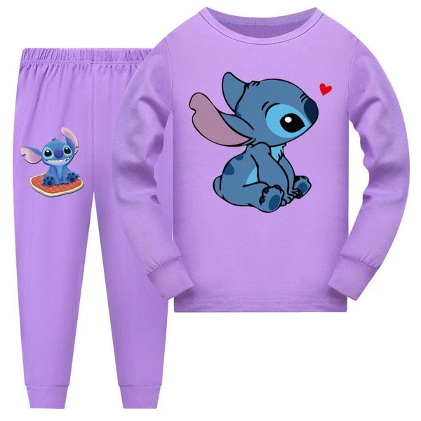 Girl Lilo Embroidered Long Sleeve T-shirt Pajama Set Casual Top Pants Set