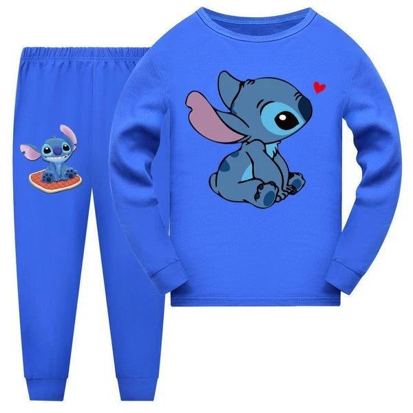 Girl Lilo Embroidered Long Sleeve T-shirt Pajama Set Casual Top Pants Set