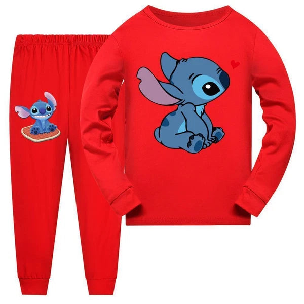 Girl Lilo Embroidered Long Sleeve T-shirt Pajama Set Casual Top Pants Set