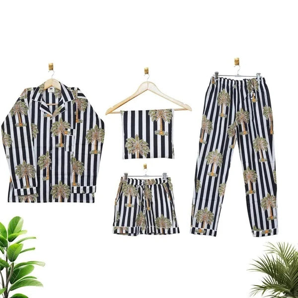 Indian Cotton Black Striped PJ Set Bridesmaid Pajama Set Women Nightwear Suit US