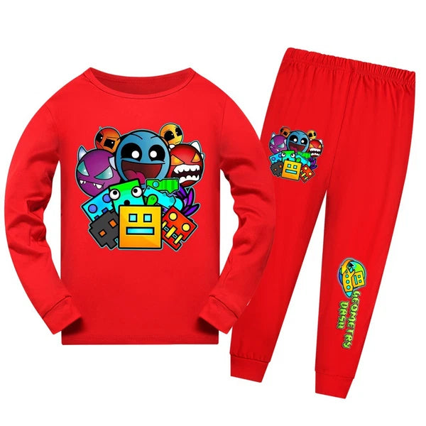 Geometry Dash 5-13 Year Old Boys' Pajama Set Girls' Round Neck Long Sleeve Set