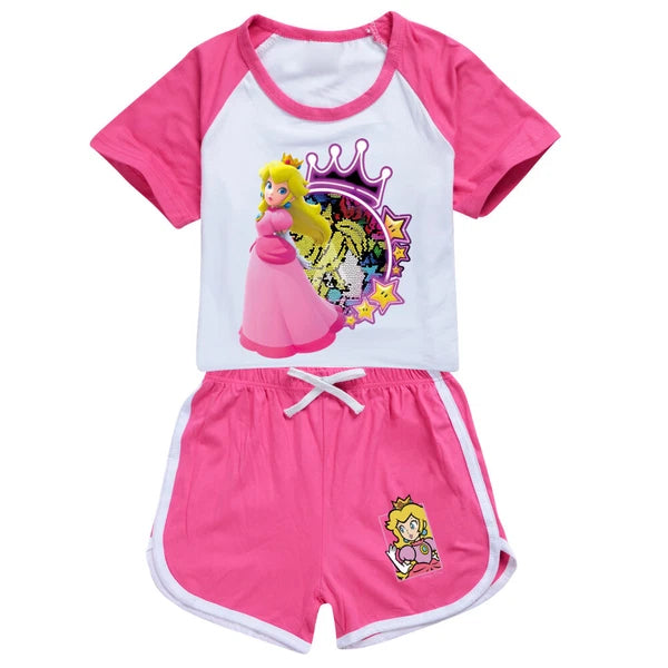 Princess Peach Kids Shorts T-shirt Set Loungewear Tracksuit Gift pajamas T-shirt