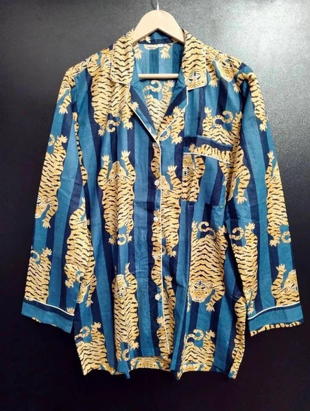 Indian Cotton Pajama Set Tiger Stripe Print Bridesmaid PJ Set Loose Clothing US