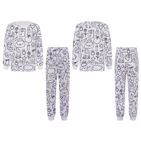 Kids Pajama Sets Hand-Painted Long Sleeve Top Elastic Waist Pants Home Sleepwear