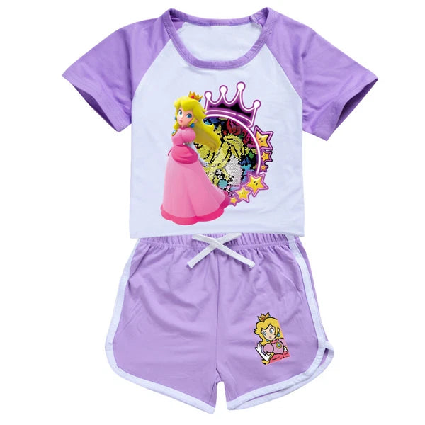 Princess Peach Kids Shorts T-shirt Set Loungewear Tracksuit Gift pajamas T-shirt