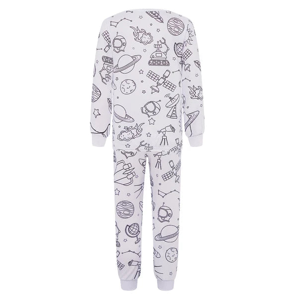 Kids Pajama Sets Hand-Painted Long Sleeve Top Elastic Waist Pants Home Sleepwear