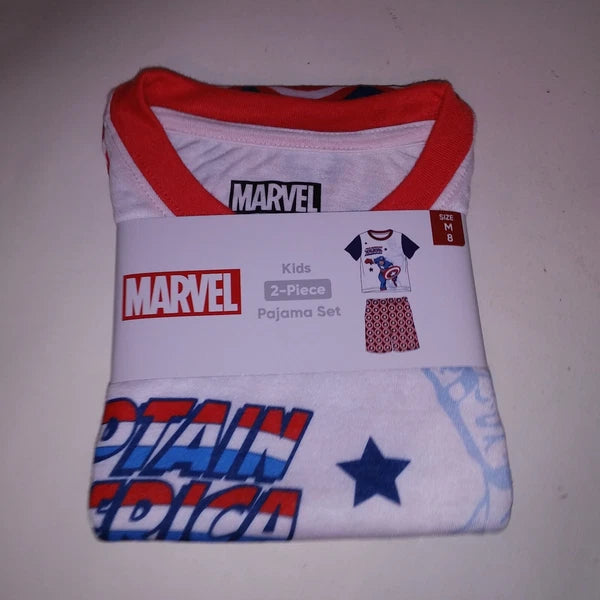 Marvel Pajama Set Kids Captain America Blue White Red Shorts Short Sleeve Sleepw