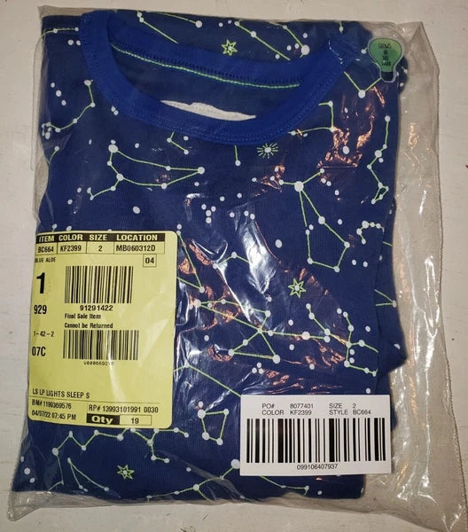 J Crew Pajama Set Boys Size 2 Crewcuts Glow in Dark Constellation NEW
