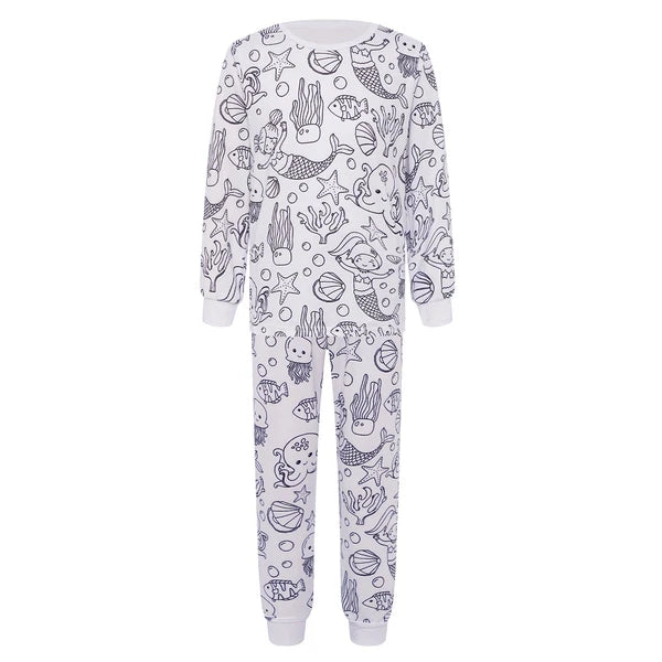 Kids Pajama Sets Hand-Painted Long Sleeve Top Elastic Waist Pants Home Sleepwear