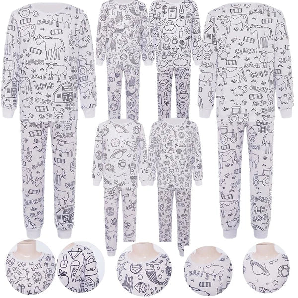 Kids Pajama Sets Hand-Painted Long Sleeve Top Elastic Waist Pants Home Sleepwear