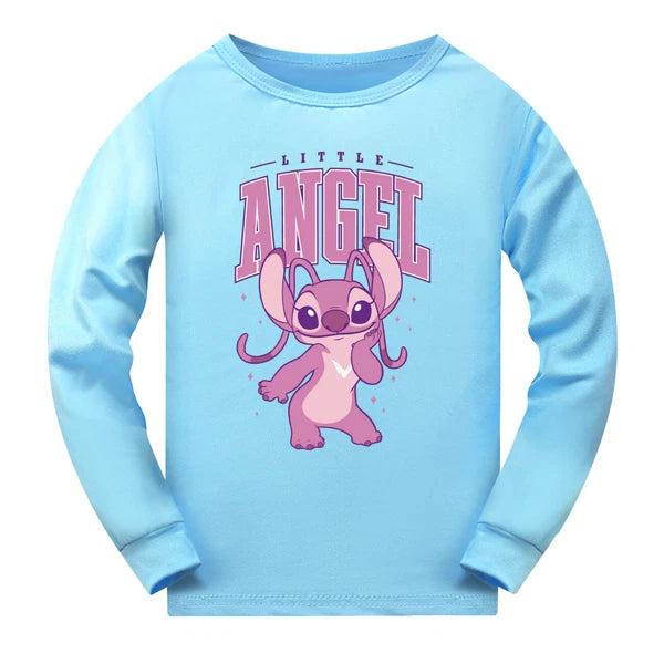 Children's boys and girls Lilo embroidered angel top pants set pajamas Pjs