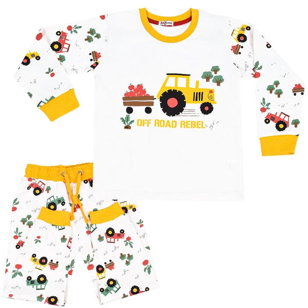 Kids Boys Girls Pyjamas Are Tractor Contrast Top Bottom Sleepwear Set 2-13 Years