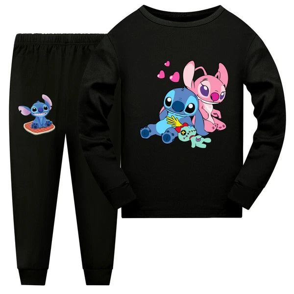 Girl Lilo Embroidered Long Sleeve T-shirt Pajama Set Casual Top Pants Set