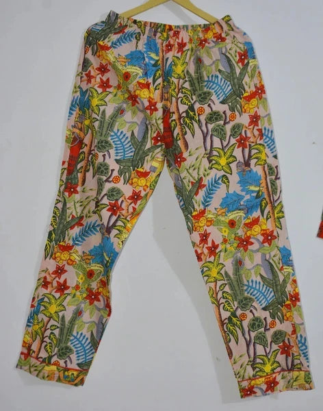 Women's Cotton Pj Set Baby Pink Frida Tree Palazzo Set Pyjamas Nightie Sleepwear