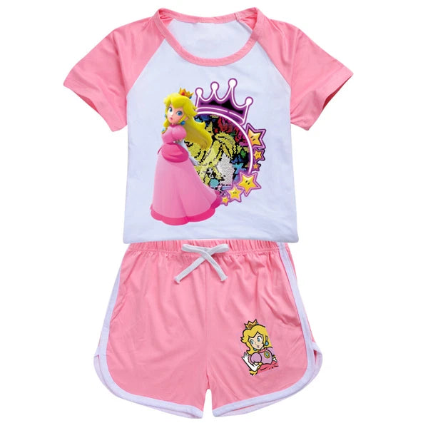 Princess Peach Kids Shorts T-shirt Set Loungewear Tracksuit Gift pajamas T-shirt