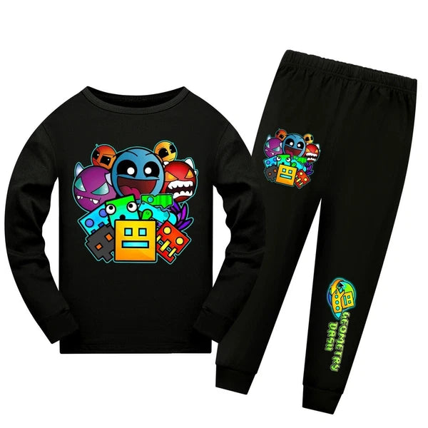 Geometry Dash 5-13 Year Old Boys' Pajama Set Girls' Round Neck Long Sleeve Set
