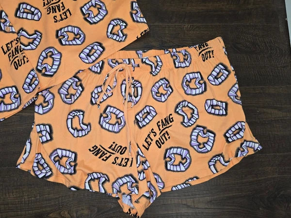 Way To Celebrate Halloween LET'S FANG OUT Shorty Pajama Set Sz XS M XL 2X 3X New