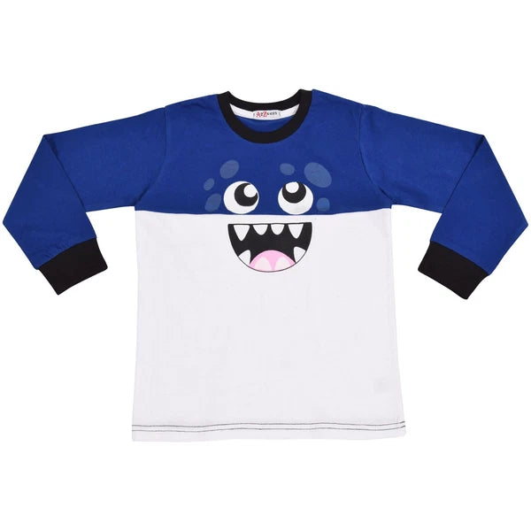 Girls Boys Cute Monster Royal Blue Pyjamas PJs 2 Piece Cotton Set Nightwear Yr