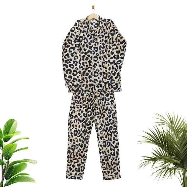 New Indian Cotton Leopard PJ Set Bridesmaid Pajama Set Women Nightwear Suits US